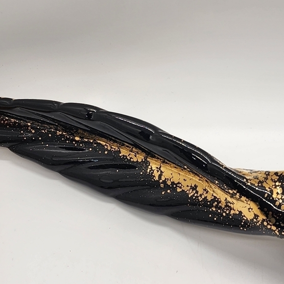 Vintage MCM ceramic studio art Roadrunner Pheasant Black & Gold bird - Picture 9 of 13